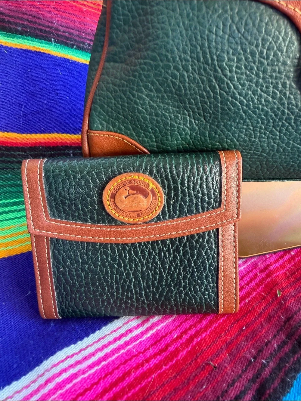 Dooney & Bourke(inspired)Green Leather Satchel with Brown Trim